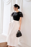 Áo cotton cổ tròn tay ngắn phối voan