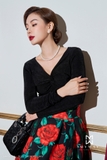 Áo cotton thun cổ V dài tay