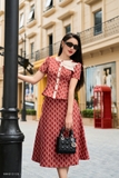 (2 màu) Chân váy xòe hoa tiết độc quyền