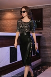 Chân váy ôm Midi chất liêu da