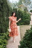 Đầm xòe midi tay bèo hoa cam