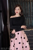(6 màu) Chân váy xòe họa tiết polka dots sang trọng