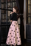 (6 màu) Chân váy xòe họa tiết polka dots sang trọng