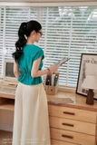 Áo Kiểu Cổ Tim Dài Ngang Hông Phối Dây Eo