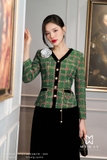 Áo vest dạ tweed kẻ ô phối viền nhung