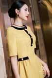 Đầm Dạ Tweed Cổ Tròn Dáng A Phối Cúc