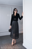 Chân váy xòe dập ly ren lưới
