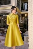 (2 màu) Đầm xòe cách điệu đính hoa tinh tế