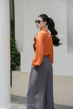 Áo sơ mi suông cổ Đức dài ngang hông trang trí hoa 3D