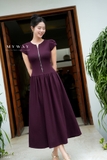 Đầm xòe cổ tròn tay ngắn khóa trước