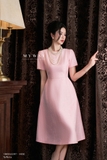 (2 màu) Đầm xòe cổ thuyền dài ngang bắp