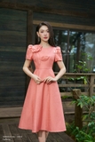 (3 màu) Đầm xòe cổ tròn đính hoa