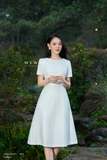 (2 màu) Đầm xòe cổ thuyền dài ngang bắp