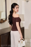 Áo cotton thun trễ vai tay ngắn