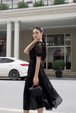 Đầm xòe cổ tròn đai đính ngọc