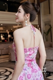 Đầm maxi cổ yếm xếp tầng