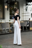 Áo cotton thun trễ vai tay ngắn