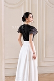 Áo cotton cổ tròn tay ngắn phối voan