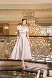 Đầm xòe trễ vai đính hoa