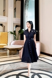 Đầm sơ mi voan thắt eo