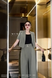 (3 màu) Quần suông xếp ly phối đai