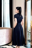 Đầm sơ mi voan thắt eo