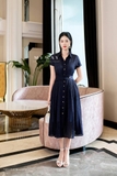 Đầm sơ mi voan thắt eo