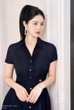 Đầm sơ mi voan thắt eo