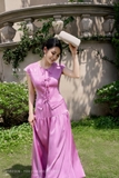 Áo sơ mi ôm vừa cổ tròn phối nơ tinh tế