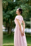 Đầm xòe xếp ly cổ V
