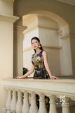 Đầm xòe rủ cổ thuyền vai chờm