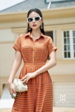 Đầm sơ mi vai chờm hạo tiết kẻ