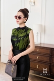 Áo kiểu cổ tròn không tay họa tiết