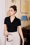 Áo cotton thun cổ V tay ngắn