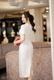 (2 màu) Đầm ôm cổ tròn tay ngắn