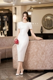 (2 màu) Đầm ôm cổ tròn tay ngắn