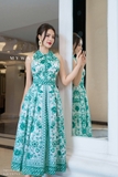 Đầm sơ mi sát nách họa tiết