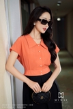 Áo sơ mi croptop bo gấu