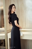 Chân váy xòe midi cạp cao