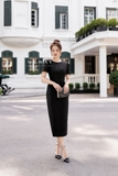 (2 màu) Đầm ôm cổ tròn tay ngắn