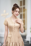 (2 màu) Đầm xòe ngắn tay cổ tim