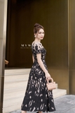 (2 màu) Đầm xòe cổ thuyền tay ngắn