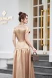 (2 màu) Đầm xòe ngắn tay cổ tim