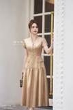 (2 màu) Đầm xòe ngắn tay cổ tim