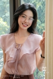 Áo Sơ Mi Không Tay Cổ Tim Nơ Thắt Bèo