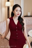 (2 màu) Áo kiểu Cotton không tay cúc mạ