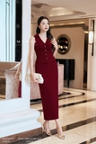 (2 màu) Áo kiểu Cotton không tay cúc mạ