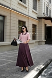 (2 màu) Áo sơ mi dáng cơ bản cổ sen