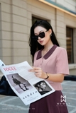 (2 màu) Áo sơ mi dáng cơ bản cổ sen