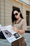 (2 màu) Áo sơ mi dáng cơ bản cổ sen